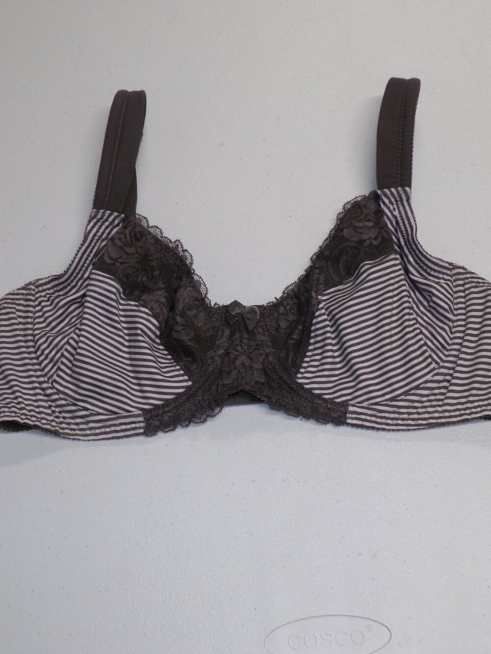 Curve Muse Taupe White Striped Lace Trim 3 Part Cup Underwire Bra sz 40B